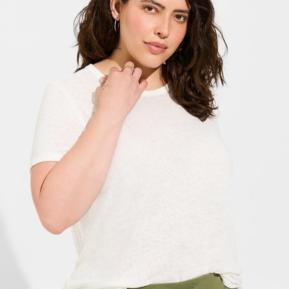 Torrid - Lightweight Linen Blend Crew Neck Tee in Cloud Dancer White​​​​​​​​​​